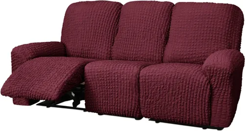 Vista 34 de vctops 4 fundas para sillas reclinables con textura de sirsaca a cuadros, suaves y elásticas, protector de muebles antideslizante con parte inferior