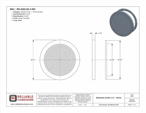 Vista 4 de Reliable Hardware Company RH-4002-6.5-2-A Cubiertas para altavoces de 6-1/2 pulgadas, montaje en superficie blanca, par