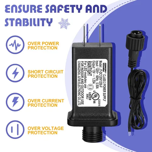 Vista 4 de 2 Piezas Fuente de Alimentación Clase 2 con 2 Cables de Extensión Transformador LED de Repuesto para Luces de Cadena de Navidad Controlador LED IP44