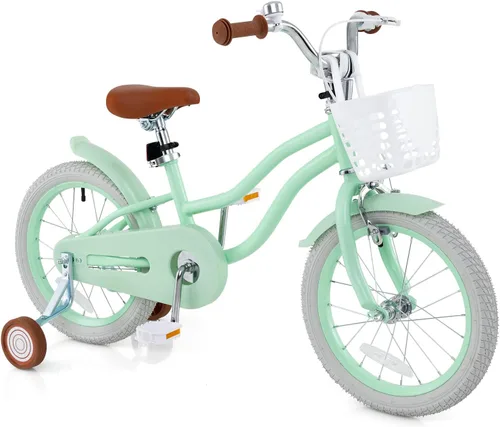 Vista 17 de BABY JOY Bicicleta infantil, 12 14 16 18 20 pulgadas, para niños y niñas, con asiento ajustable, cesta removible, freno de mano y freno