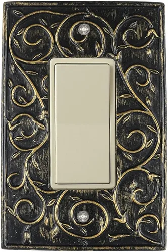 Vista 8 de French Scroll 1 - Placa de pared basculante, placa eléctrica de un solo interruptor, plata envejecida