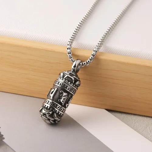 Vista 5 de STWTR Colgante de acero inoxidable de meditación budista tibetana con colgante conmemorativo de cremación para cenizas, collar para hombre y mujer