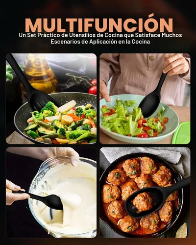 Vista 3 de Cucharas de cocina de silicona, excelentes para recoger guarniciones y servir guisos abundantes, de silicona mate libre de BPA, cuchara de servir