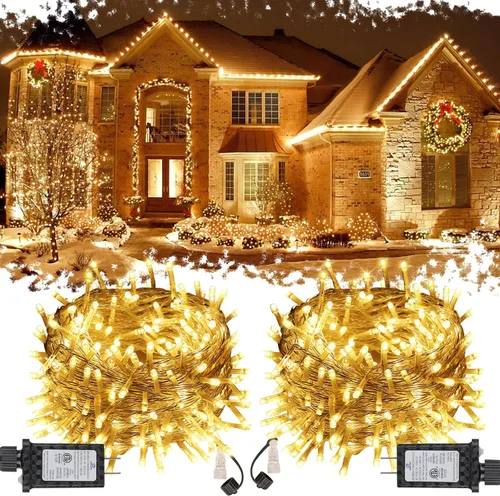 Vista 9 de Guirnalda de luces de Navidad de 70 pies con 200 luces LED enchufables, para interiores y exteriores, conectables, luces centelleantes de hadas