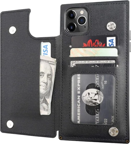Vista 18 de Bocasal Funda tipo cartera para iPhone 11 Pro con tarjetero para tarjetas de crédito, piel sintética suave premium, función atril, cierre magnético