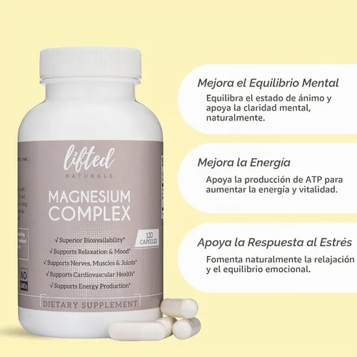 Vista 6 de Complejo de magnesio - Suplemento de magnesio Lifted Naturals con bisglicinato, malato, taurato - 120 cápsulas - Fórmula de magnesio biodisponible