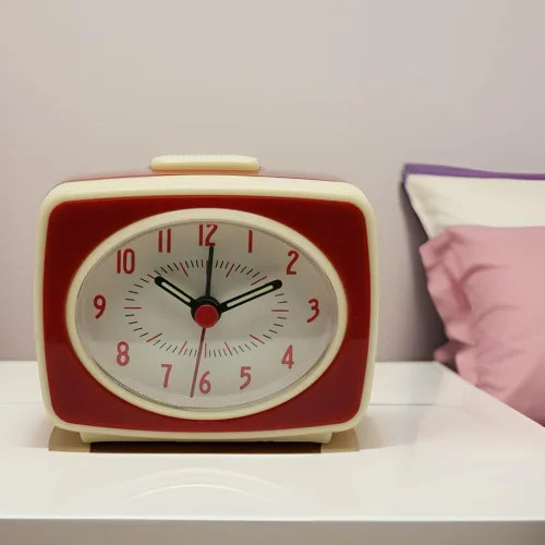 Vista 5 de Reloj despertador pequeño rojo pequeño movimiento de cuarzo silencioso reloj despertador analógico estilo clásico vintage