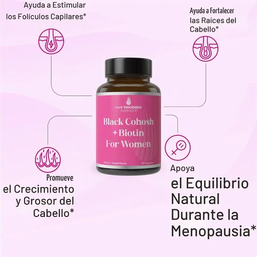 Vista 2 de Vitaminas para el cabello de cohosh negro + biotina + chasteberry