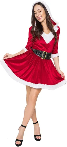 Vista 3 de Higen Disfraz de Papá Noel para mujer, disfraz de Navidad de Mrs. Claus para cosplay, Rojo