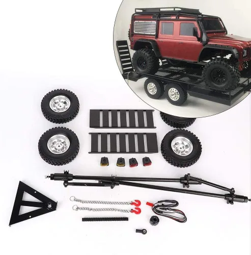 Vista 9 de Tbest Remolque a control remoto, doble eje plano con cuatro neumáticos a escala 1:10, kit de modelo para entusiastas de los RC, constructores