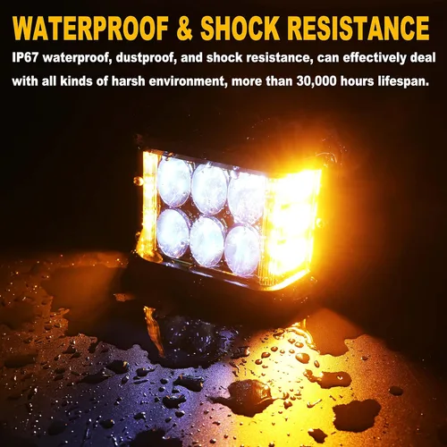 Vista 4 de Luces LED de 4 pulgadas con disparador lateral rojo, luces estroboscópicas de doble color DRL e interruptor para camión, SUV, todoterreno, ATV, UTV