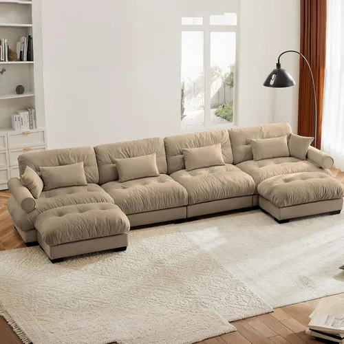 Vista 75 de Juego de sofá modular con asiento profundo de 94.4", tela de chenilla, loveseat seccional moderno para sala de estar, cómodo loveseat de felpa tipo