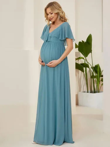 Vista 3 de Ever-Pretty Vestido de maternidad plisado con cuello en V y manga de capa para mujer 20887