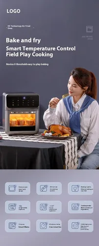 Vista 2 de Freidora de aire digital con pantalla LED, horno de encimera de cocina multifunción, control táctil inteligente
