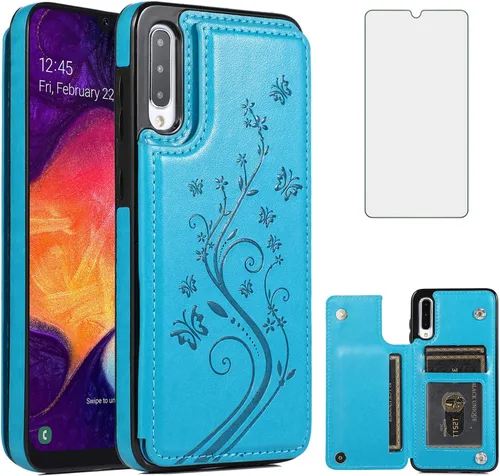 Vista 12 de Funda de teléfono para Samsung Galaxy A50 con protector de pantalla de vidrio templado y tarjetero con soporte para tarjetero, accesorios de cuero