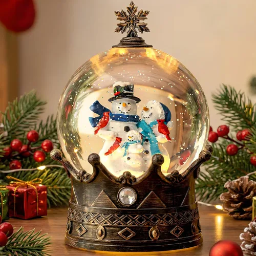 Vista 29 de Globo de nieve de Navidad con agua brillante de muñeco de nieve con música y temporizador, linterna iluminada con pilas para regalos de decoración