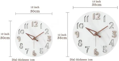 Vista 2 de SYALEO Reloj de pared redondo decorativo elegante con estampado de piedra de mármol blanco 3D, moderno, funciona con pilas, de cuarzo, silencioso