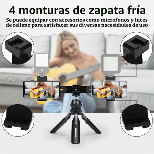 Vista 3 de Kit de video con soporte para teléfono doble, soporte de trípode para iPhone y Android