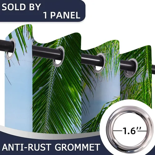 Vista 4 de Cortinas opacas para puerta de playa oceánica para puertas, cortinas opacas hawaianas de verano con palmeras para armario de dormitorio de niños