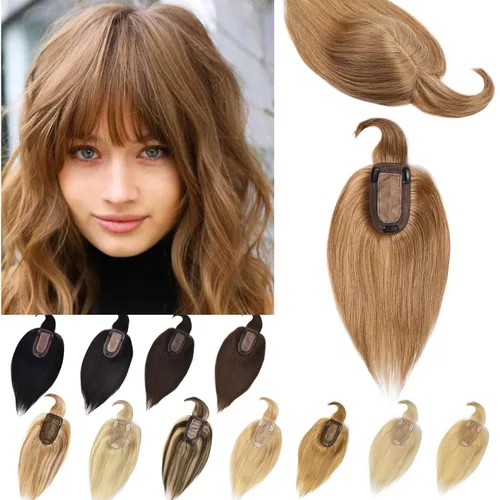 Vista 13 de Toppers de cabello humano real para mujeres con cabello delgado, 6 pulgadas, marrón oscuro