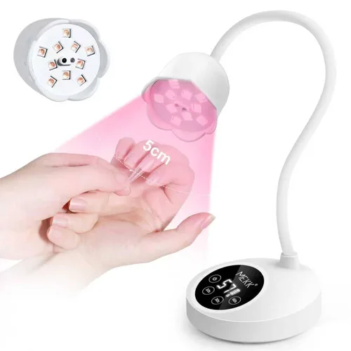 Vista 9 de MEKK - Lámpara de uñas de curación flash, 30 W, luz UV pequeña inalámbrica para uñas de gel Gooseneck, Auto Sensor, 4 Timers (10/30/60/90s)