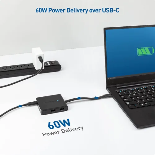 Vista 5 de Cable Matters Concentrador USB C de monitor doble, DisplayPort 4K dual, carga de 60 W Single 4K @60Hz / Dual 4K @30Hz, 2x USB 2.0, Fast Ethernet