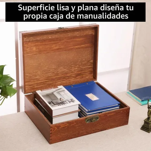 Vista 6 de Acrux7 Paquete de 4 cajas de madera sin terminar, caja de madera sin pintar de 7.2 pulgadas con tapa con bisagras, pequeñas cajas de almacenamiento