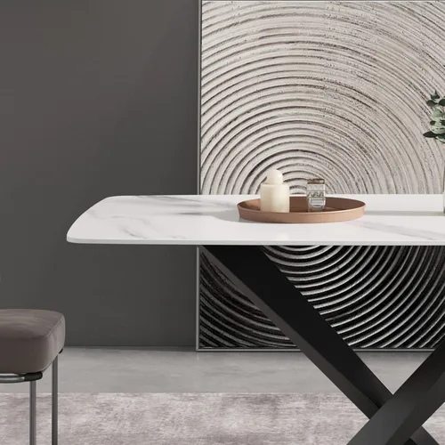 Vista 8 de Montary Mesa de comedor de mármol artificial, moderna mesa de comedor de piedra sinterizada de 63 pulgadas para 4-6 asientos, mesas de comedor