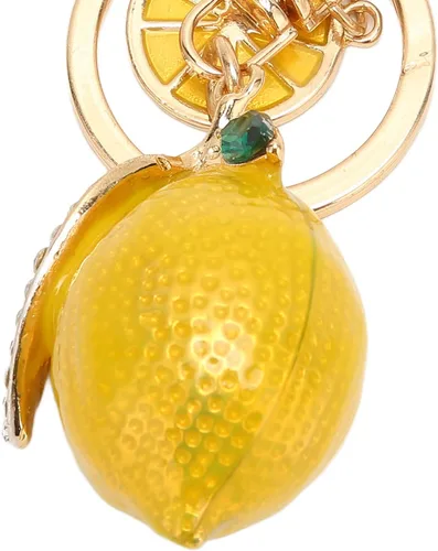 Vista 5 de Betued Llavero pequeño de limón, lindo llavero, llavero de metal fuerte con diamantes de imitación exquisitos colores limón K