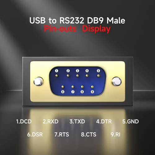 Vista 2 de Adaptador serie RS232 macho USB 2.0 a DB9 negro con chip FTDI FT232RL - Conectores chapados en oro - Compatible con Windows 11/10, Mac, Linux