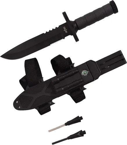 Vista 7 de Cuchillo Bowie de supervivencia táctica de 12.75 pulgadas, de hoja fija para uso práctico, duradero, con vaina