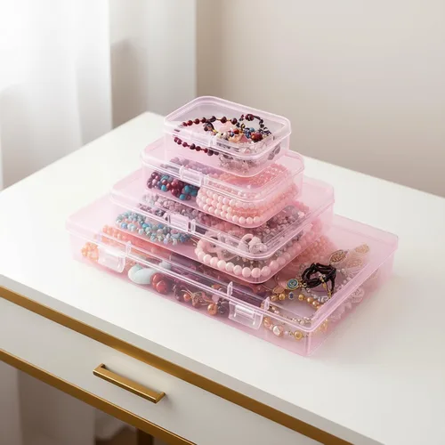 Vista 3 de Goodma Caja de almacenamiento de plástico rectangular de 36 piezas, color rosa Tamaños mixtos, tapas con bisagras, para objetos pequeños
