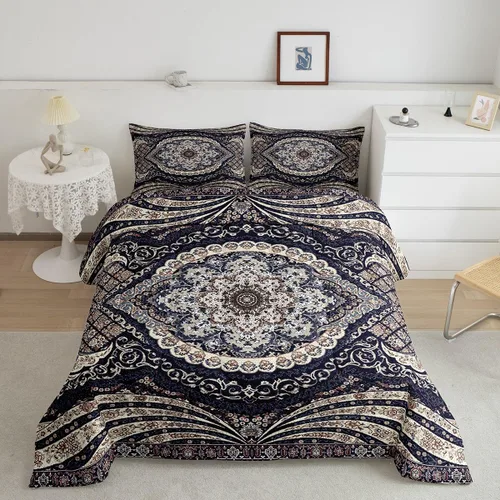 Vista 17 de Erosebridal Juego de edredón bohemio individual, juego de ropa de cama exótica bohemio, retro, azul, amarillo, degradado, rojo, floral, bohemio