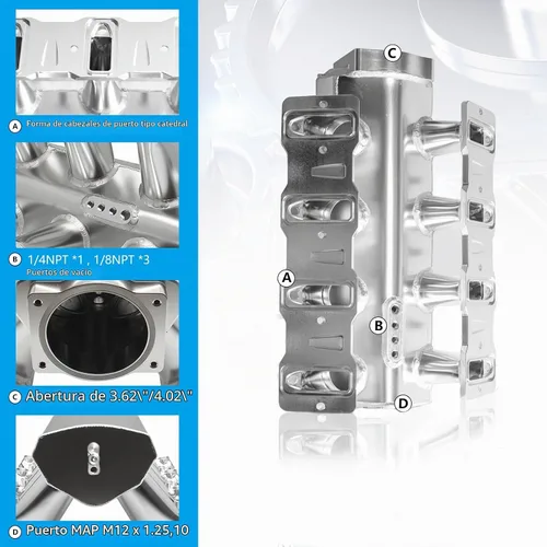 Vista 3 de Para LS LS1 LS2 LS6 Colector de admisión de perfil bajo Puerto Cathedral de 102 mm Compatible con Chevy GMC Pontiac de chapa de metal fabricada