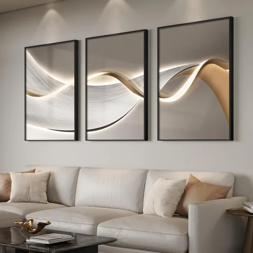 Vista 39 de Arte de pared moderno enmarcado en blanco y negro, 3 piezas de impresiones contemporáneas grandes para paredes, juego de 3 imágenes de hojas doradas