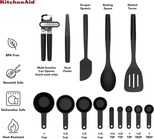 Vista 3 de KitchenAid Juego universal de herramientas y artilugios, 14 piezas, negro