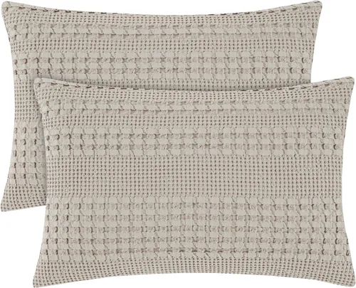 Vista 36 de PHF Fundas de almohada 100% algodón con tejido de gofre de 24 x 24 pulgadas, paquete de 2 fundas cuadradas para decoración elegante del hogar, sin