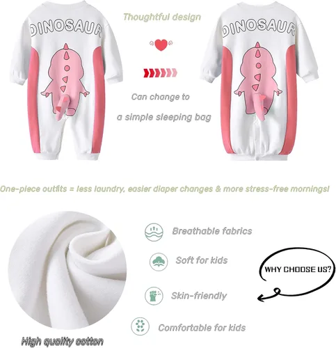 Vista 8 de TONWHAR Mameluco unisex de manga larga para bebé, overol de algodón de una pieza con estampado animal para niños y niñas