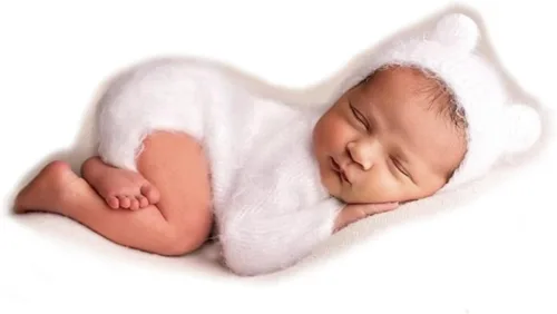 Vista 10 de 2 piezas de accesorios de fotografía para recién nacidos, trajes de fotos para niños, sesiones de fotos de bebé, disfraz de niña con sombrero de oso