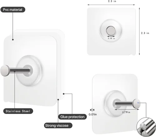 Vista 3 de Ganchos de pared adhesivos reutilizables de 13.5 libras (máx.) transparentes, impermeables y resistentes al aceite para baño y cocina, resistentes