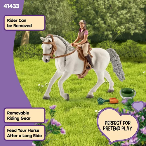 Vista 3 de Schleich Horse Club - Juego de 7 piezas de jinete y caballo con accesorios, figura realista de jinete y yegua Lipizzaner, juguetes divertidos