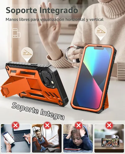 Vista 4 de Funda para Teléfono iPhone 13/14/15: Funda Protectora para iPhone 16e con Clip para Cinturón y Funda Diseño Duradero de Doble Capa con Soporte