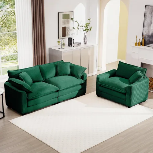 Vista 19 de mikibama Juego de sofá de lujo de 2 piezas, sofá de dos plazas y sillón, juego de sofás de pana moderna cómodos tipo nube para sala de estar