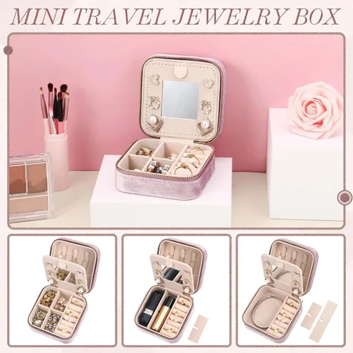 Vista 4 de Yinkin Joyero de viaje portátil de 6 piezas, caja de regalo de dama de honor, joyero de terciopelo, pequeño organizador de joyas de viaje, mini