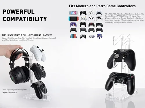 Vista 30 de OAPRIRE Headset and Controller Stand with Lights, 2 Tier Acrylic Game Controller Holder, Controller and Headset Stand for Desktop,Universal Design