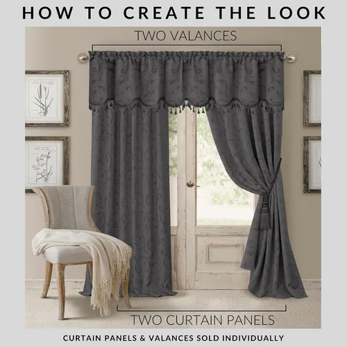 Vista 4 de Elrene Home Fashions Mia - Cortina opaca para ventana de jacquard, 52 x 95 pulgadas (1 panel), color gris