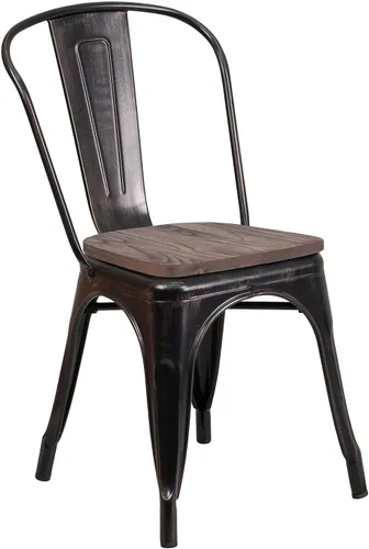 Vista 23 de Flash Furniture Perry - Silla apilable de metal con asiento de madera, 1 paquete, color negro