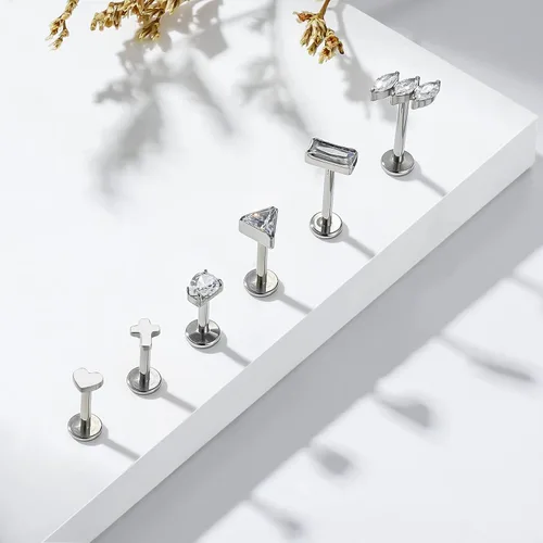 Vista 5 de Uni-J F136 Titanium Labret Studs 16G 6mm 8mm 10mm Lip Studs Cluster Earrings Piercing Internally Threaded Medusa Ring Cartilage Monroe Body Piercing