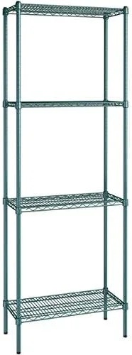 Vista 329 de Kit de 4 estantes de epoxi verde NSF de 21 x 72 pulgadas con postes de 86 pulgadas, estantería de almacenamiento resistente, kit de estantería