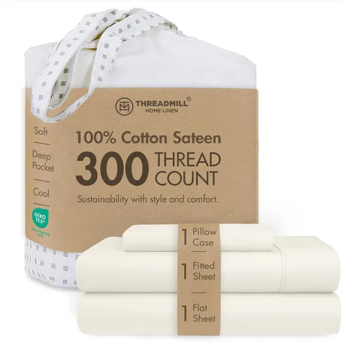 Vista 61 de Threadmill Juego de sábanas de algodón Twin Sábanas 100% algodón para cama tamaño Twin Juego de sábanas de satén jacquard damasco con bolsillo